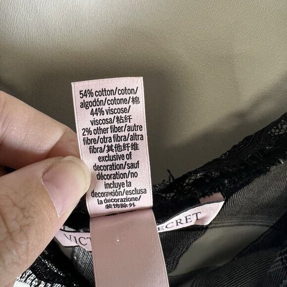 Victoria’s Secret Checkered Lace‎ Camisole Cami Sz L Black White Flannel Shimmer - Picture 7 of 8